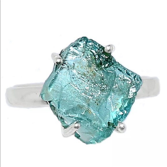 Natural rough aquamarine Sterling silver rings - Picture 2 of 7